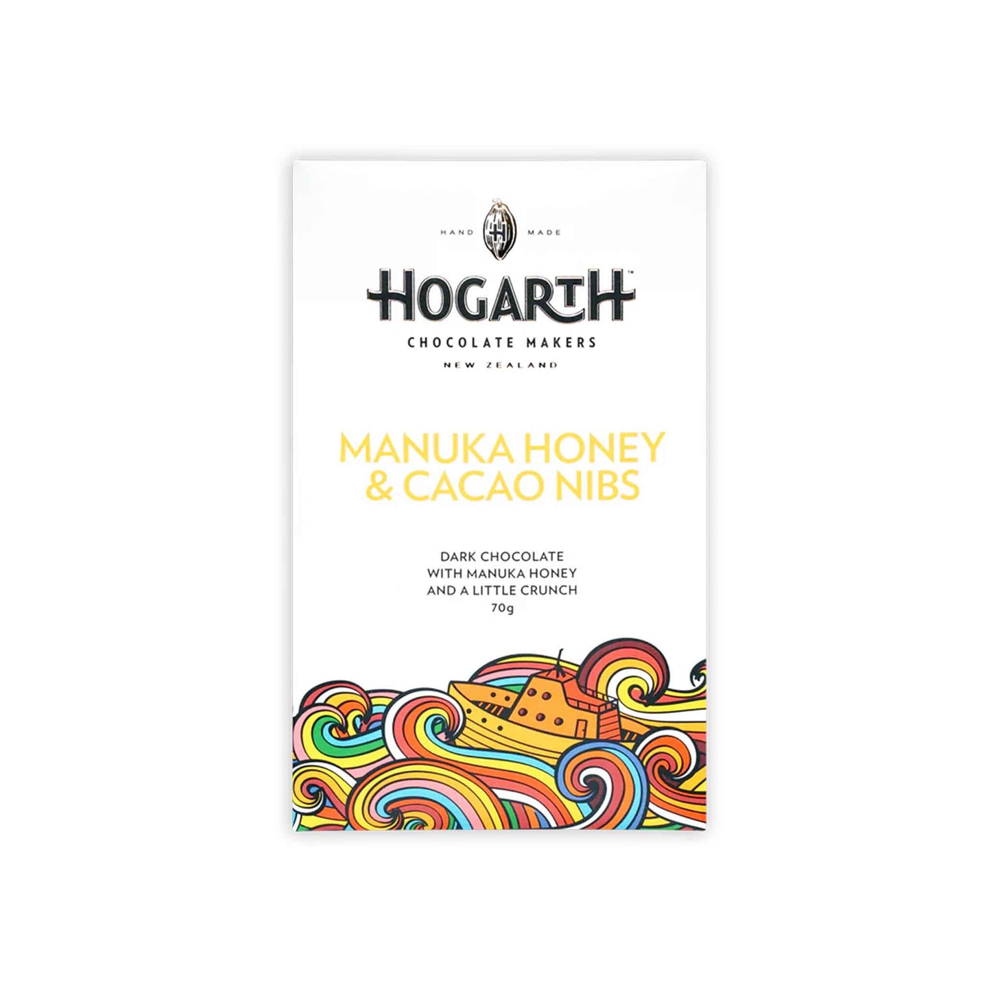 HOGARTH MANUKA HONEY & CACAO NIBS 70% DARK CHOCOLATE 70g