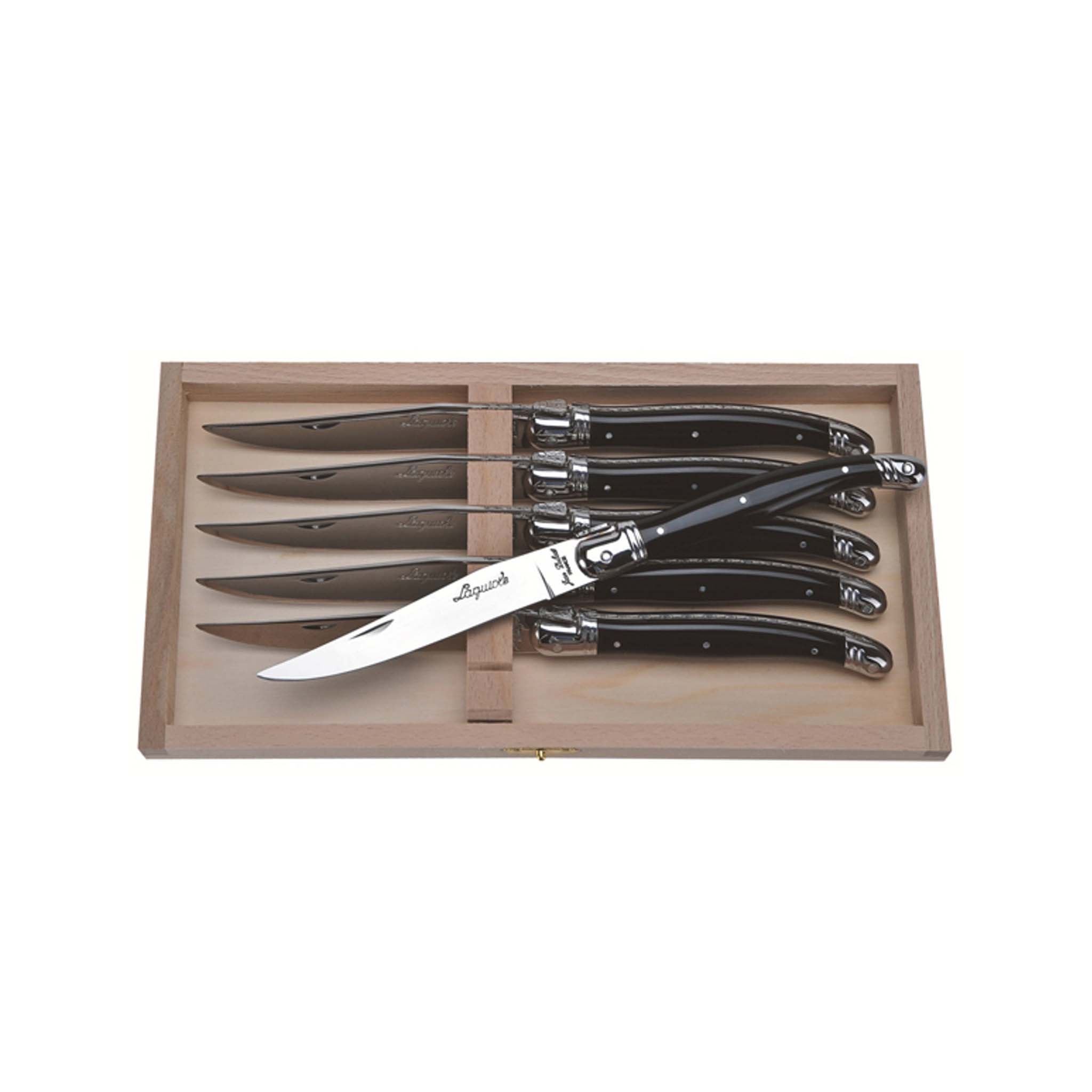 JEAN DUBOST LAGUIOLE 6 BLACK STEAK KNIVES IN CLASP BOX – monsieur