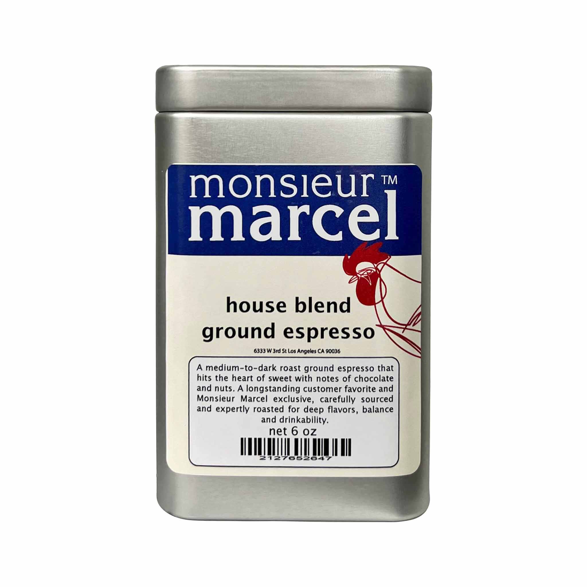 Monsieur Marcel House Blend Ground Espresso in a Tin