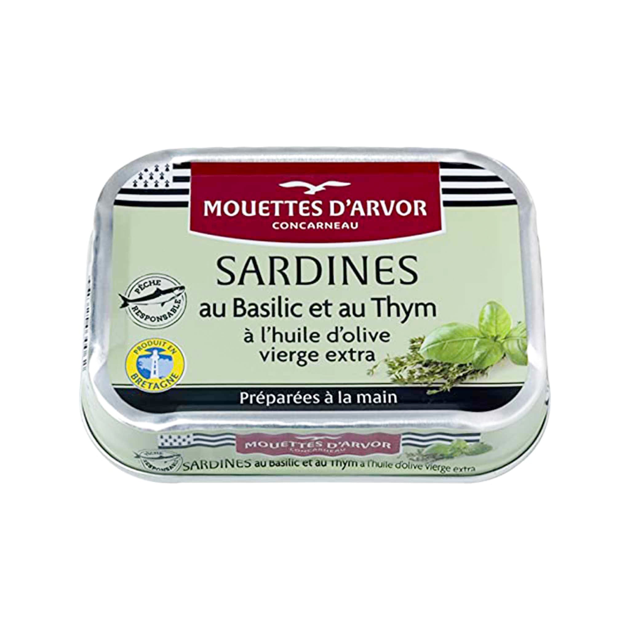 Mouettes d'Arvor Basil and Thyme Sardines in Extra Virgin Oilve Oil
