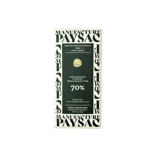 PAYSAC ZORZAL COMUNITARIO 70% DARK CHOCOLATE & TOASTED FRENCH HAZELNUT NIBS 85g