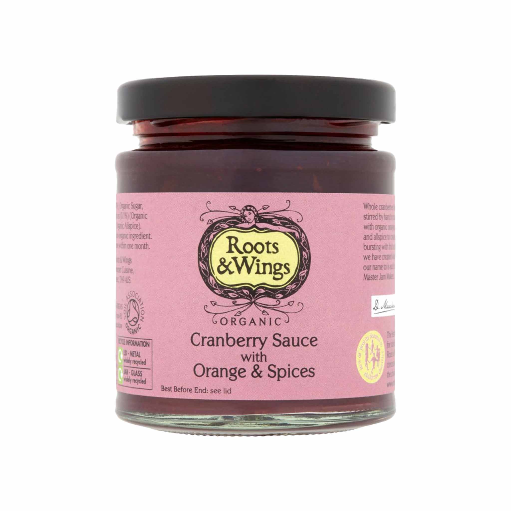 Roots Wings Organic Cranberry Sauce with Orange Spices in a Jar