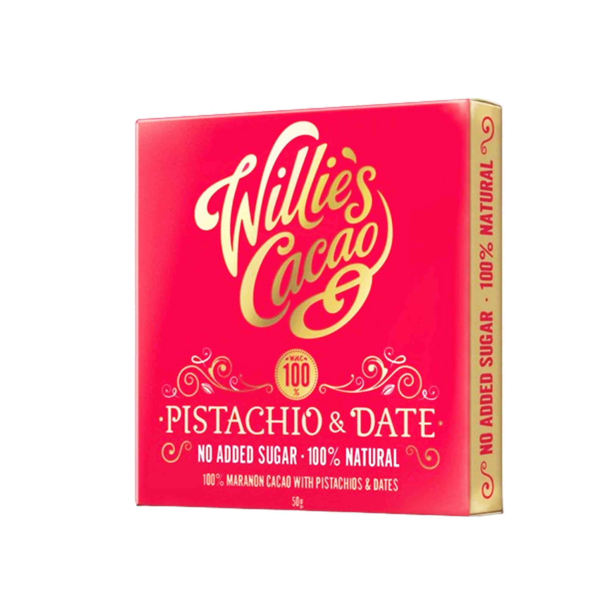 WILLIE'S PISTACHIO & DATE 100% DARK CHOCOLATE 50g