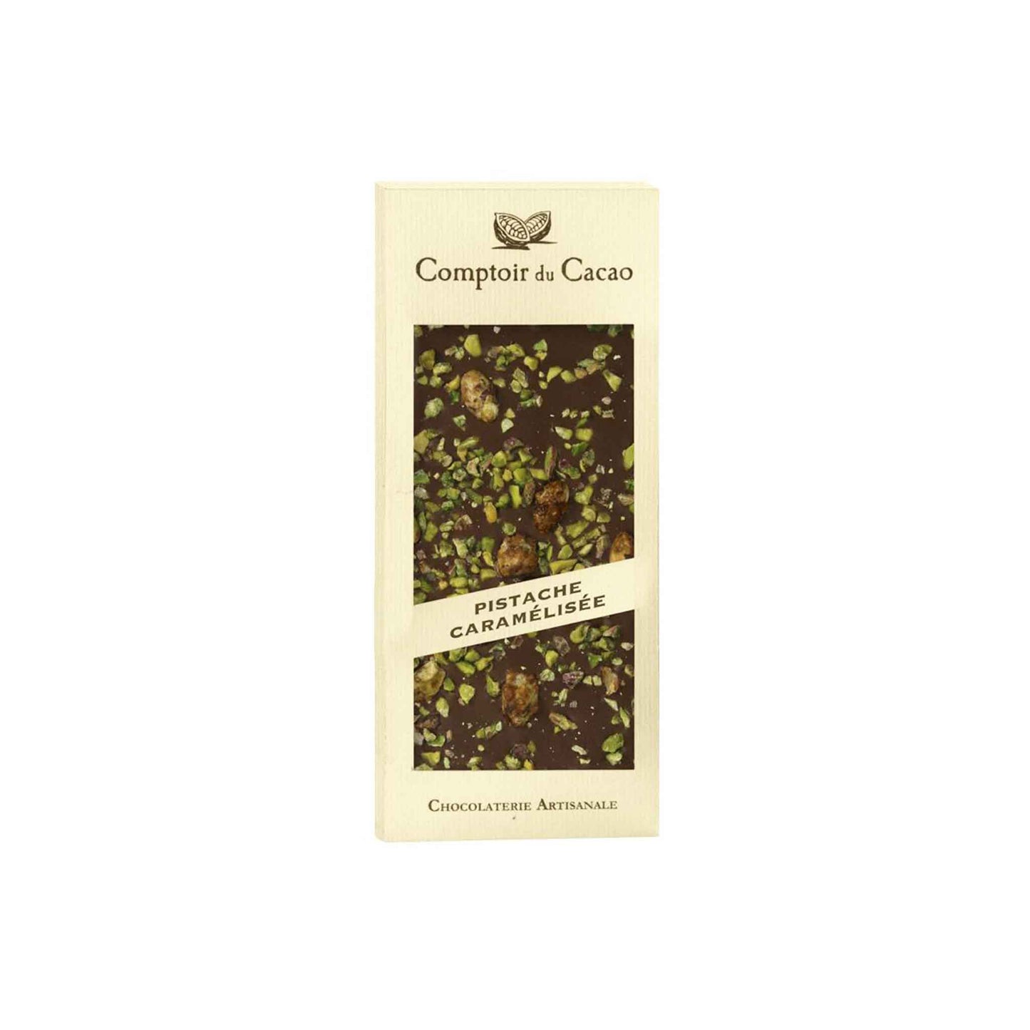 COMPTOIR DU CACAO DARK CHOCOLATE WITH CARAMELIZED PISTACHIO 90g